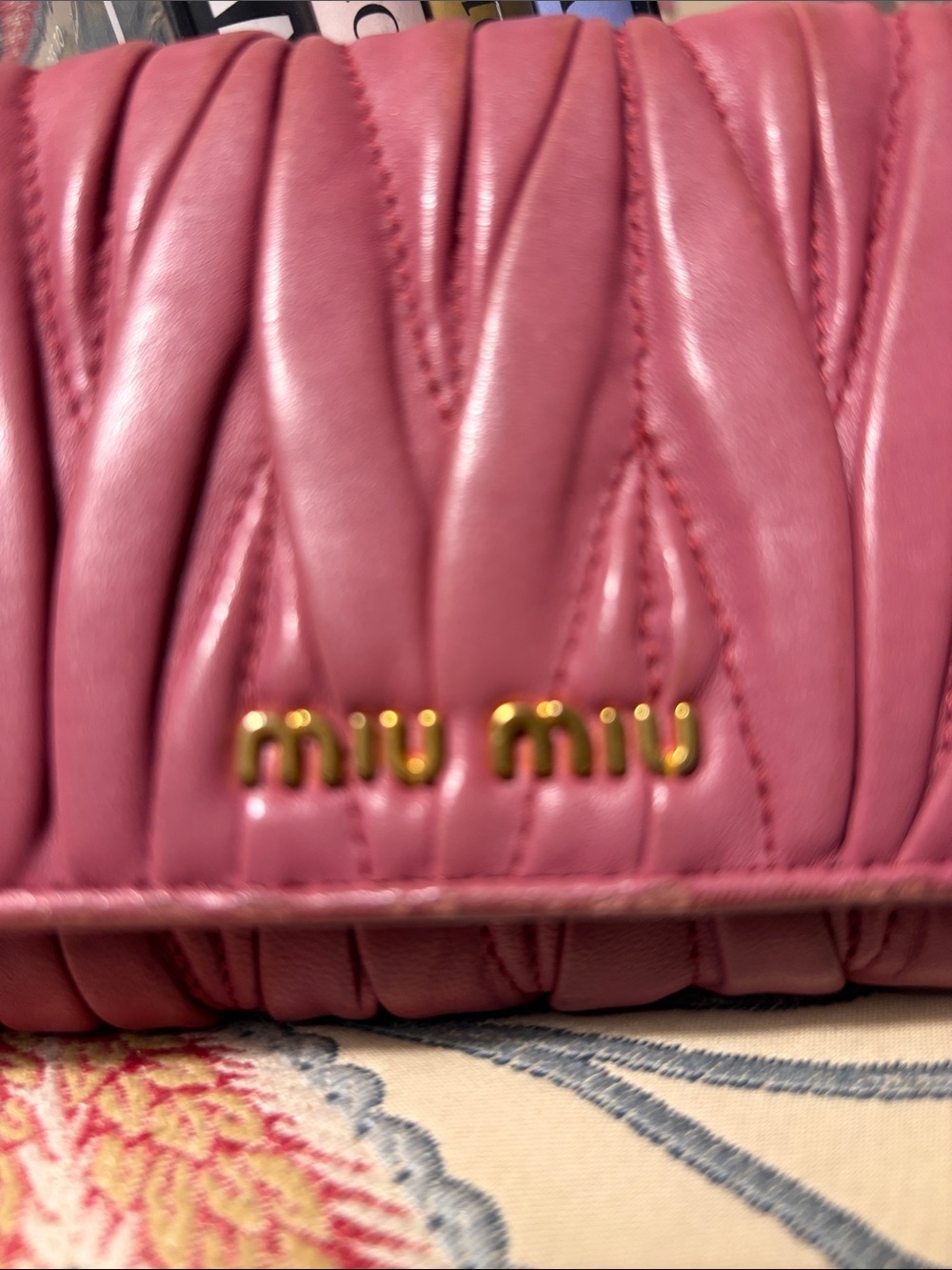 Miu Miu Quilted Leather Long Wallet in Rose Pink with Gold Logo GUC Vintage - Picture 2 of 6